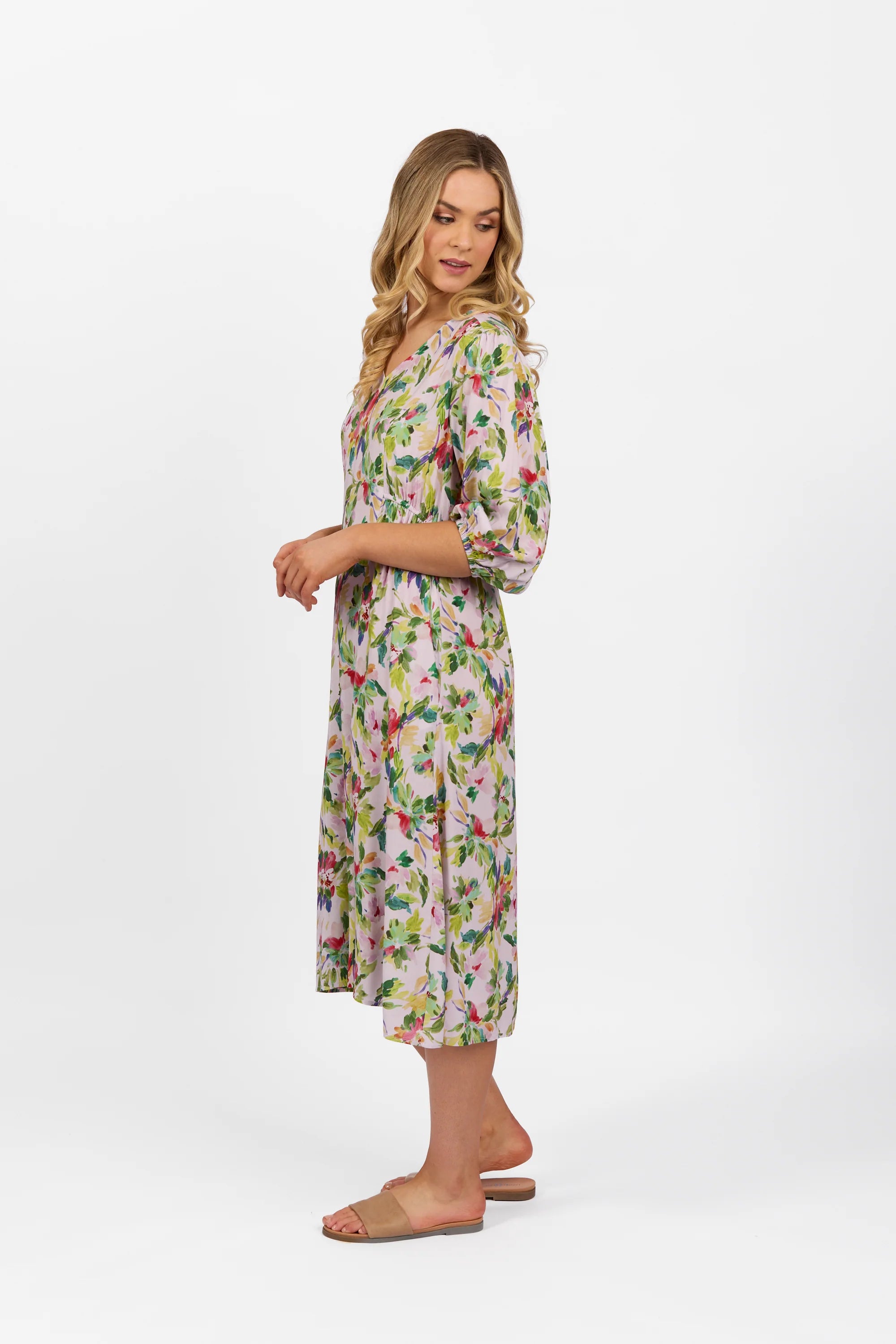 Vassalli V Neck Dress with Elbow Length Sleeve