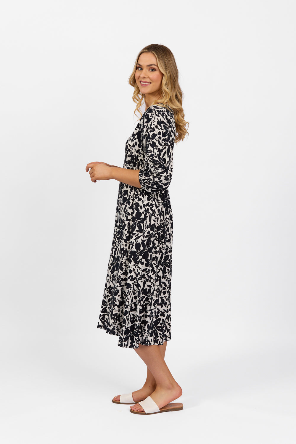 Vassalli V Neck Dress with Elbow Length Sleeve